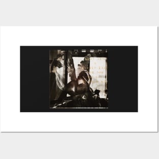 Black and white photo of Louvre sculpture Cupid and Psyche Love music lyrics in gold Posters and Art